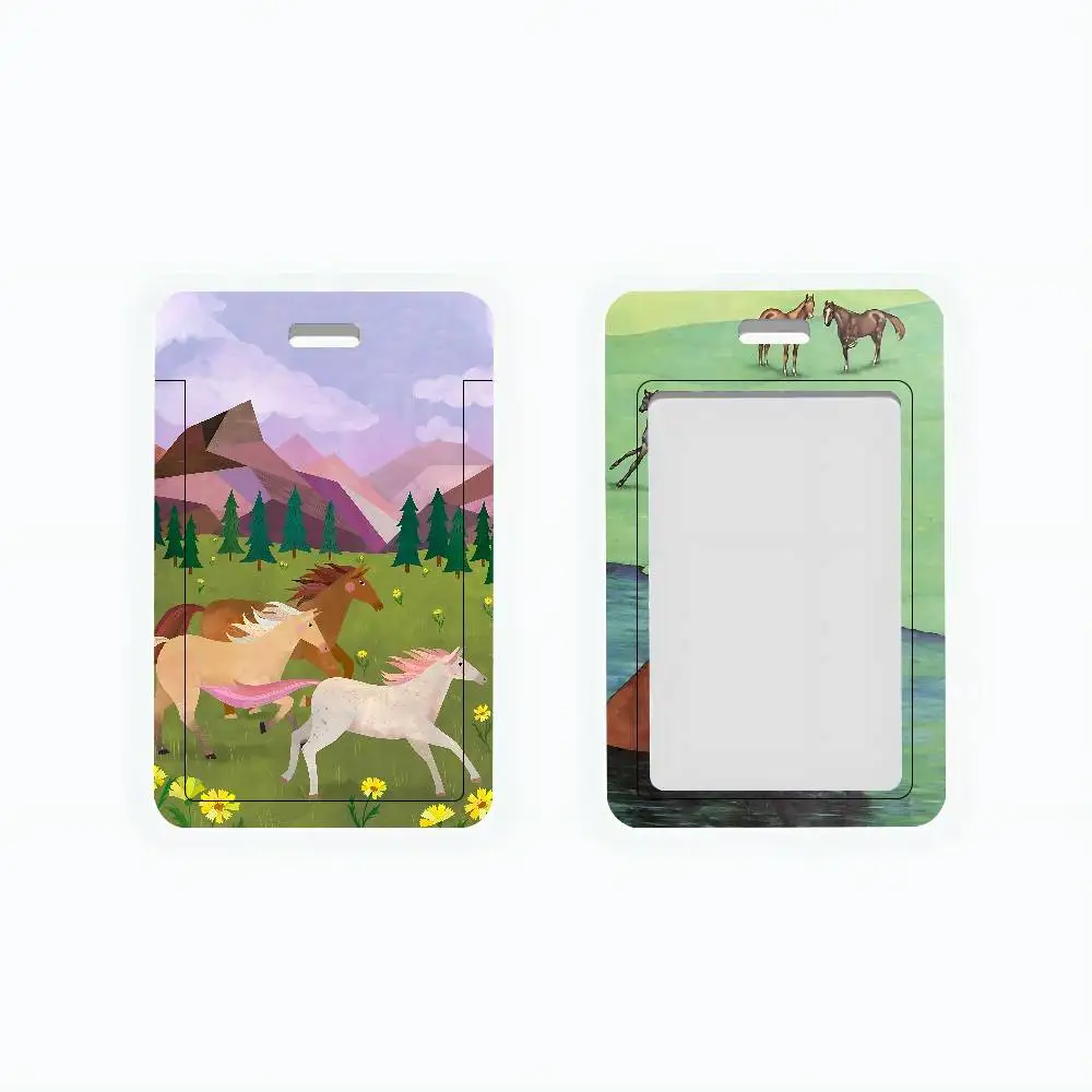 Colorful Horse ID Card Holder PVC Badge Holder With Lanyard Slot Student Bus Card Cover Office Work Card Case