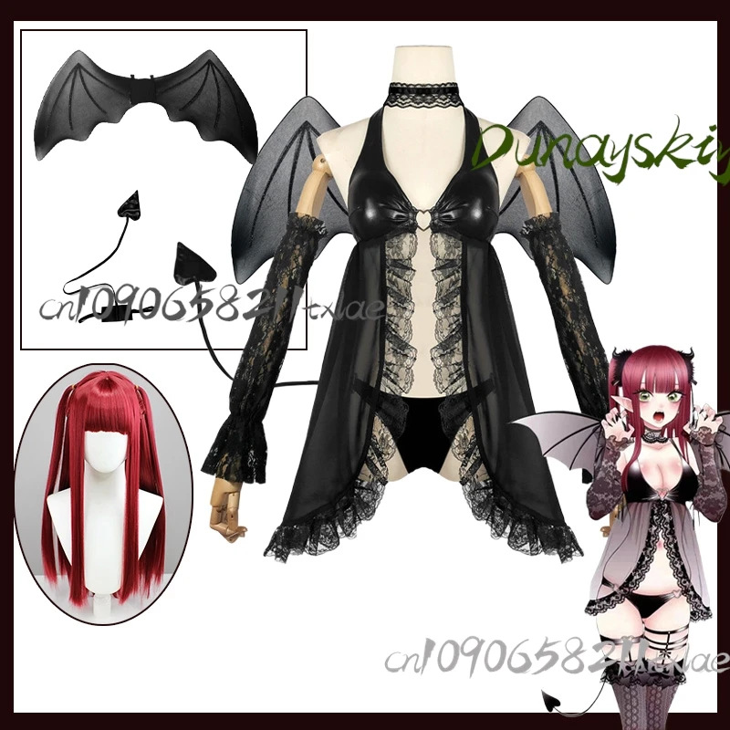 بلدي اللباس حبيبي مارين كيتاجاوا الشيطان تأثيري زي الشيطان مع قرون الذيل هالوين/الصيف أنيمي المعرض 2025 الوردي لوليتا