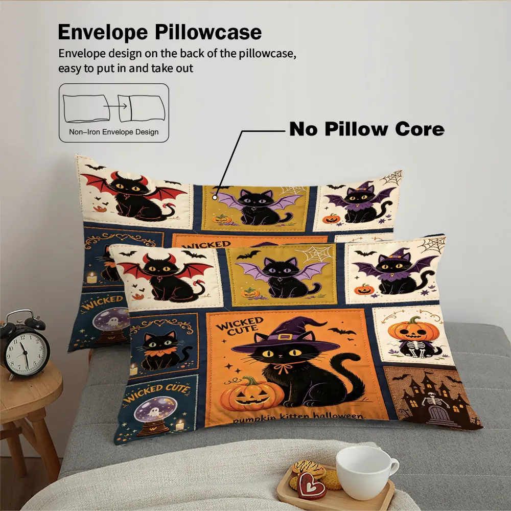 3PC  Patchwork Style Halloween Cartoon Cat Duvet Cover Set Coreless1 Duvet Cover 2 Pillowcase Bedroom Bedding Decoration - view 6