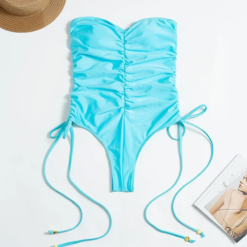 สายรัดเซ็กซี่ชุดว่ายน้ําสําหรับสตรีจีบเอวสูงSuspender One Pieceชุดว่ายน้ํา 2025 ใหม่Beach Holidayชุดว่ายน้ํา