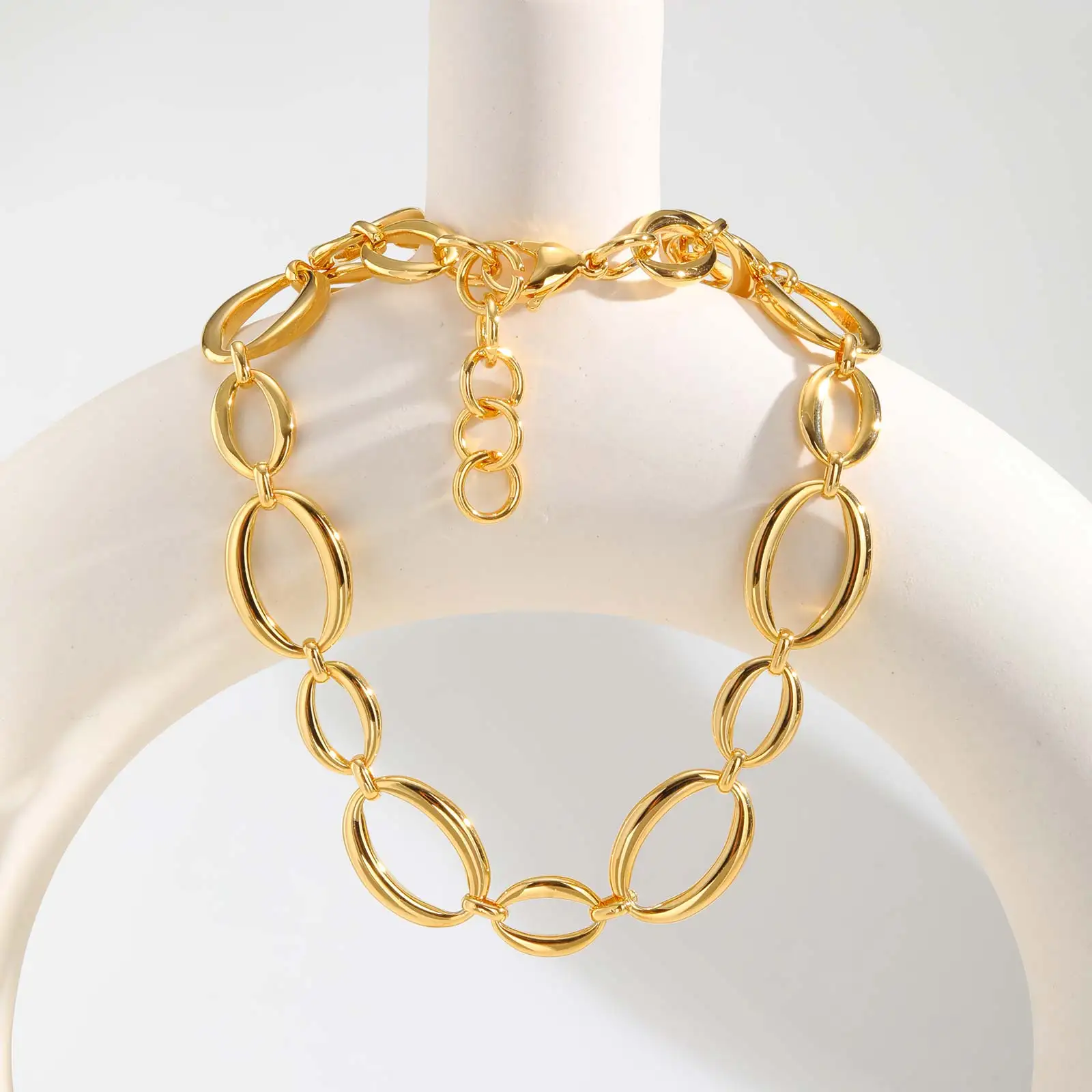 Chunky Stainless Steel Link Necklace For Women, Gold Plated Thick Oval Chain Choker Necklace, Geometric Minimalist Jewelry