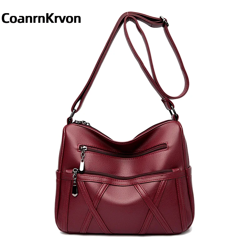 New 2024 Leather Black Crossbody Bag Women\'s Trendy Portable Gift Mom Bag Large Capacit Soft Multiple Layers Pockets Commuterbag