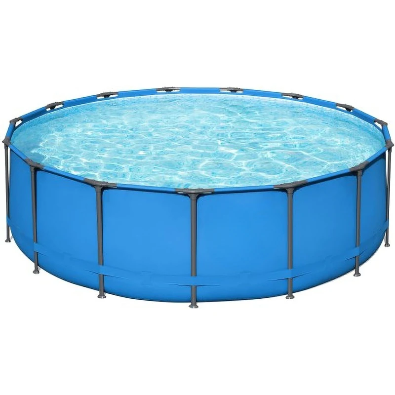 

Pro 15’ x 48" Round Metal Steel Frame Above Ground Outdoor Backyard Family Swimming Pool, Blue