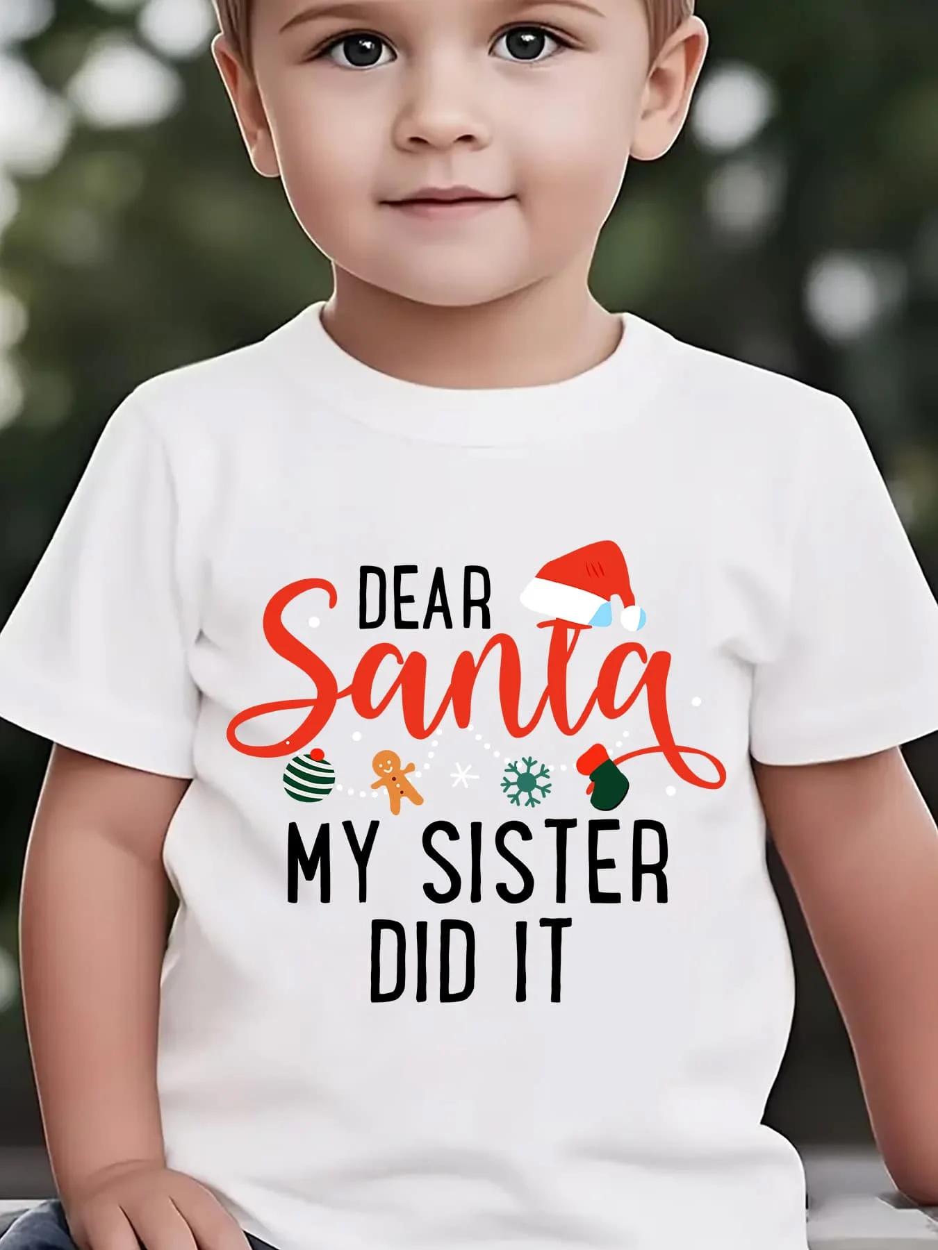 NY‑DX4883‑Boys‑Christmas‑MY‑SISTER‑DID‑IT‑Santa‑Hat‑Gingerbread‑Snowflake‑Print‑Crew‑Neck‑Short‑Sleeve‑Kids‑T‑Shirt