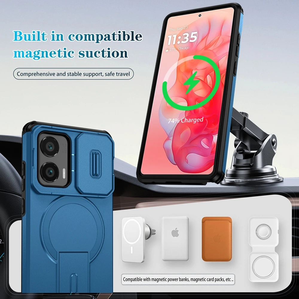 Luxuriöse Rüstungs-Magnethülle für Moto G Play Power 5G Edge Stylus 2024 2025, Objektivständer, schlanke Rückseite, kabellose Ladehalterung – Detail 8