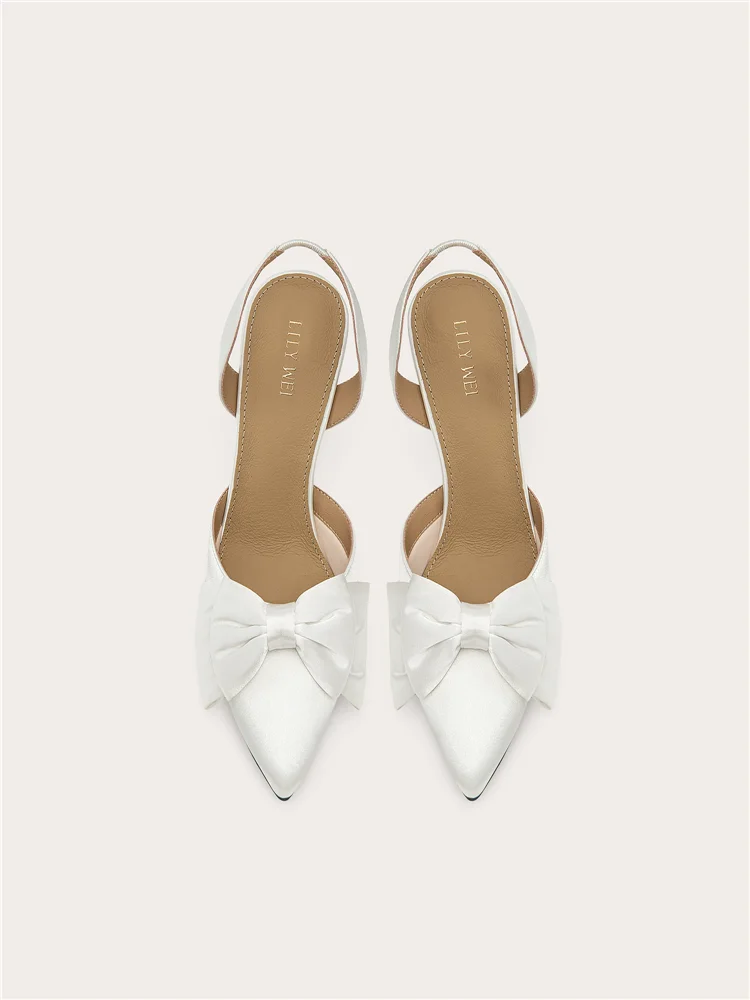 Summer new pointed white silk bow thin heels wedding shoes banquet dress large size small size widened high heels women's sandal - view 3