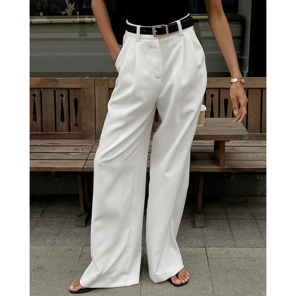 Office Lady White Pants Loose Fit Casual Women Elegant Wide Leg Pants Women Long Pants Summer Pants Women