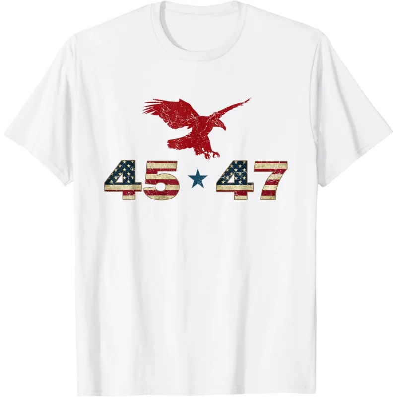 

45 47 Trump 2024 President Election Patriotic Eagle USA Flag T-Shirt Men's and Women's Loose ﻿