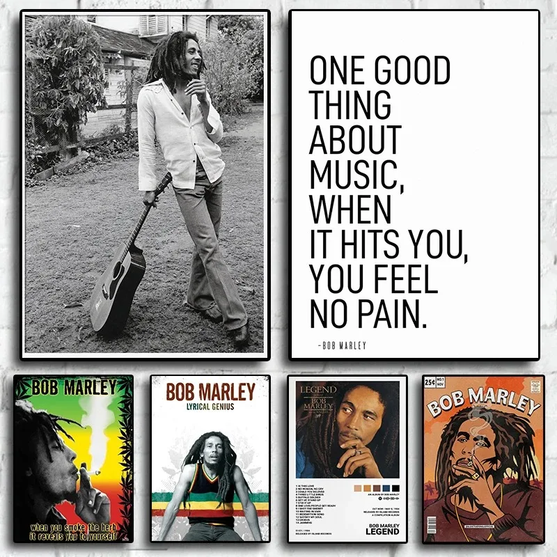 Legendary Rock Singer Bob Marley Poster Album Music Guitar No Woman No Cry Comic Vintage Canvas Print Wall Art Home Room Decor