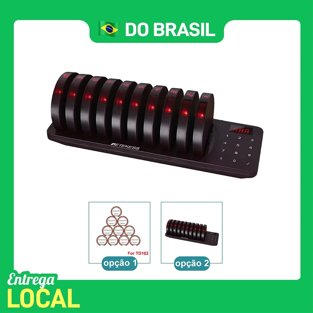 Sistema de Chamada Sem Fio RETEKESS TD162 para Restaurantes: Buzzers Vibratórios para Filas de Clientes em Food Trucks, Cafés, Bares e Clínicas