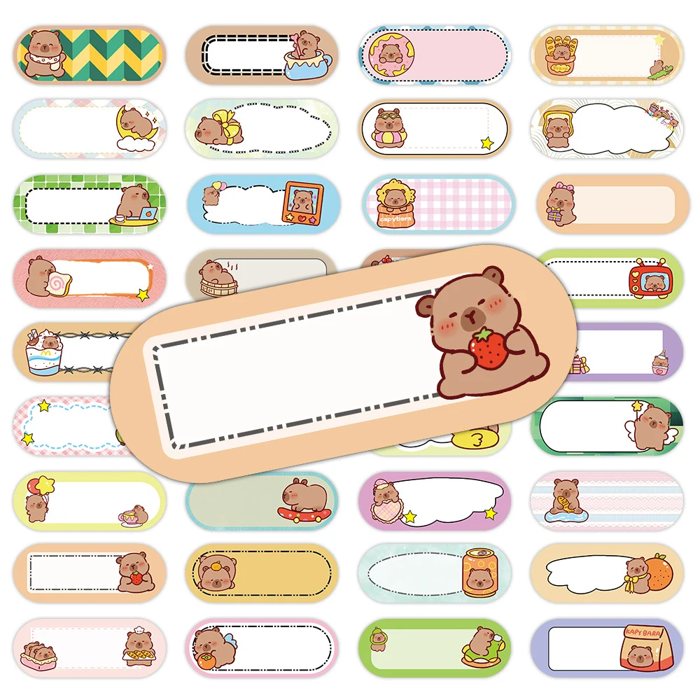 

10/30/60pcs Cartoon Creative Capybara Name Tag Stickers Cute Graffiti Decals for Kids Toy Suitcase Stationery Phone Sticker Pack