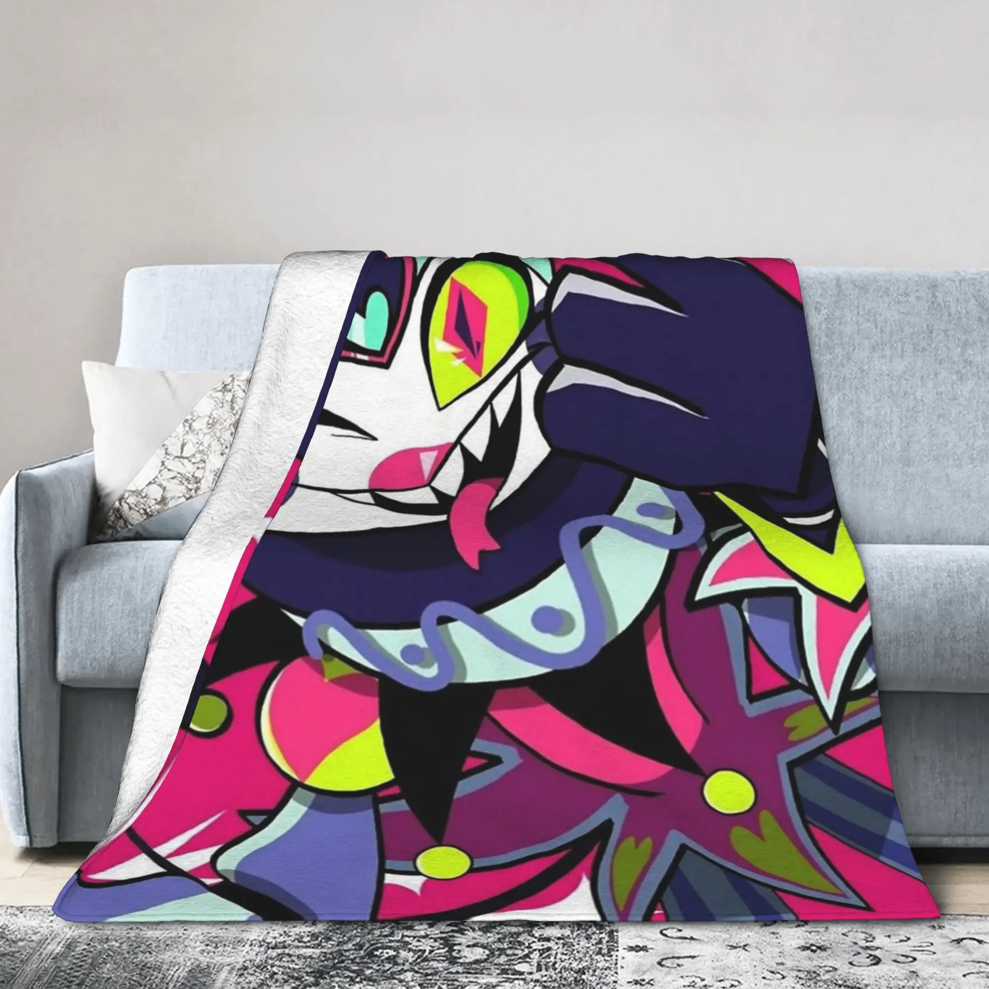 Cartoon Helluva-Boss Blanket Coral Fleece Plush Spring/Autumn  Portable Super Warm Throw Blanket for Sofa Car Plush Thin Quilt