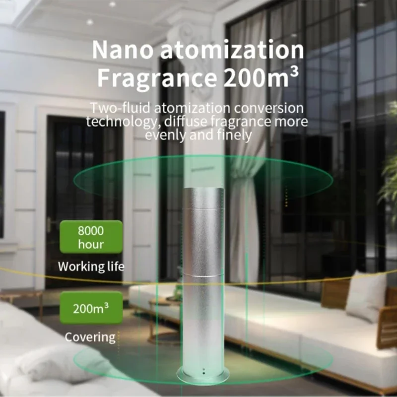 Essential Oil Diffuser 120ml Home Air Freshener 200m³ Fragrance Diffuser Remote Control Column Aluminum Alloy Scent Machine