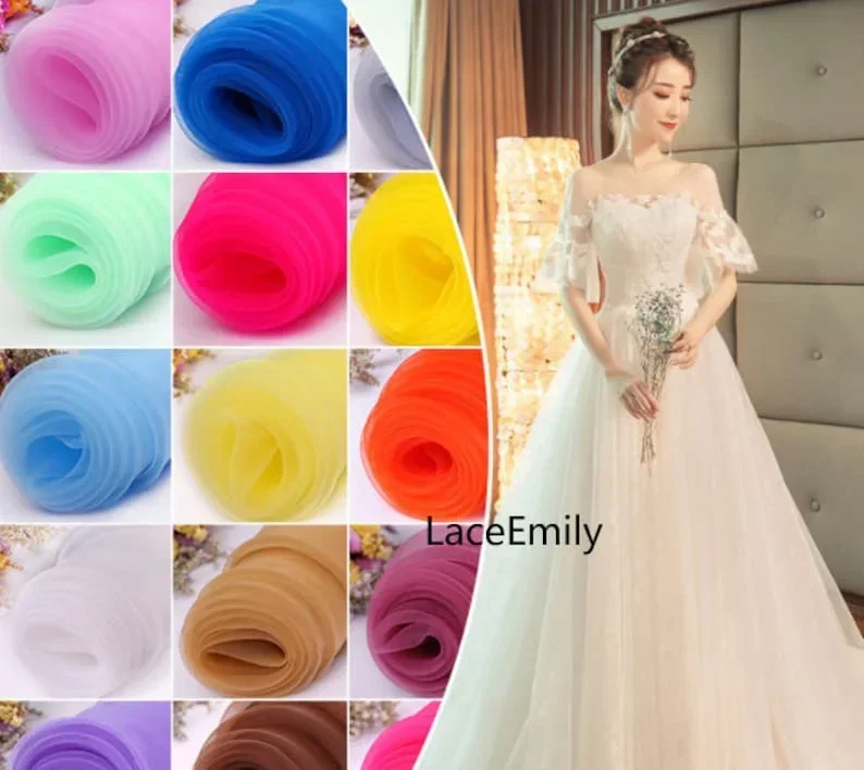 38 Colors Silky Sheer Organza Tulle Fabric Exquisite Organza fabric for Wedding decoration, wedding dress, bridal veil,