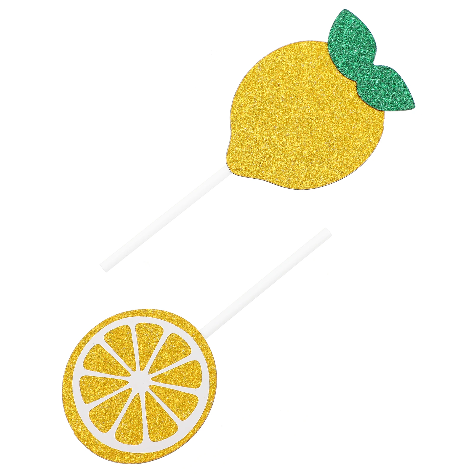 

24pcs Cake Sticks Lemon Toppers Birthday Decorations Cupcake Party Supplies Baby Shower Glitter Theme Dessert Table