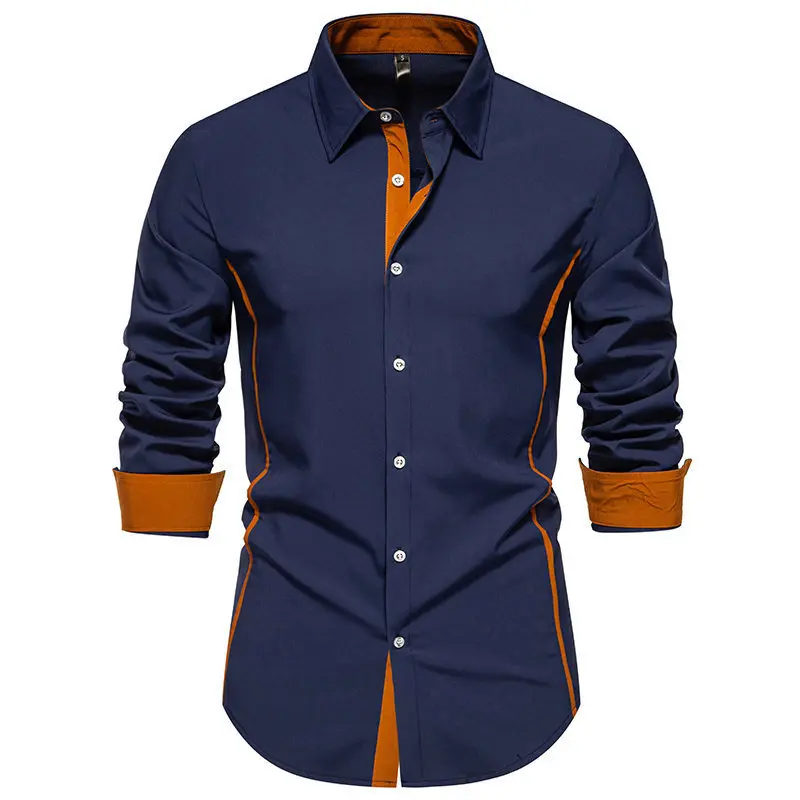 

Men's Long Sve irt 2025 Faion European Size Contrast Color Thiened Fce Autumn Season Special Wide Fit
