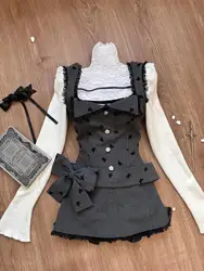 Winter Japanese Vintage New Three Piece Set Women Lace Blouse+geay Vest+bow Mini Skirt Female Korean Kawaii Designer Set 2024