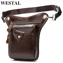 WESTAL-Cinturón de cuero genuino para hombre, bolsa de pierna para motocicleta, riñonera de cintura para hombre, bolsa para muslo, bolsa para cinturón de dinero, 323