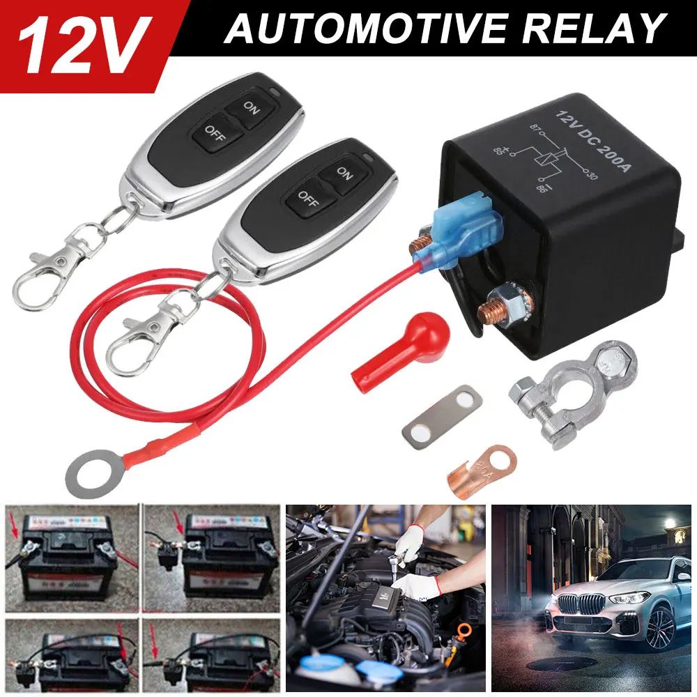 200A 12V wireless dual real time remote control car battery on/off relay obd2 car accessories