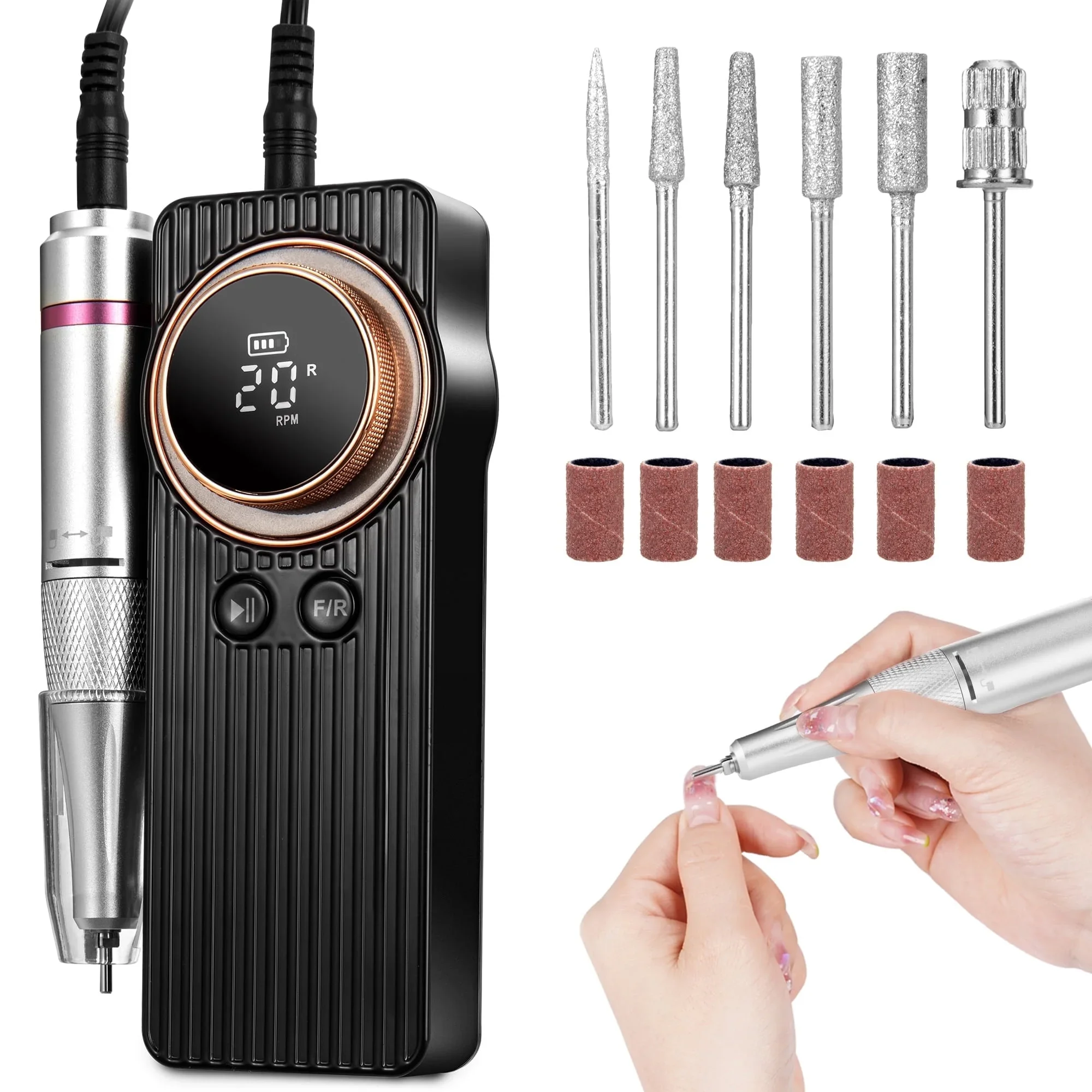 

Nail Drill Kit – RUTAWZ 35000RPM Rechargeable Electric File with 6 Bits & Sanding Bands – Portable