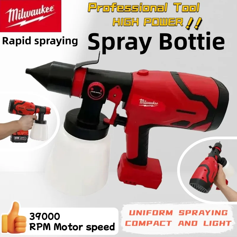 

Milwaukee 600W Paint Spray Gun 800ML Tank & 39000 RPM Brushless Motor Auto Furniture Wall Car Sprayer For 18V Battery