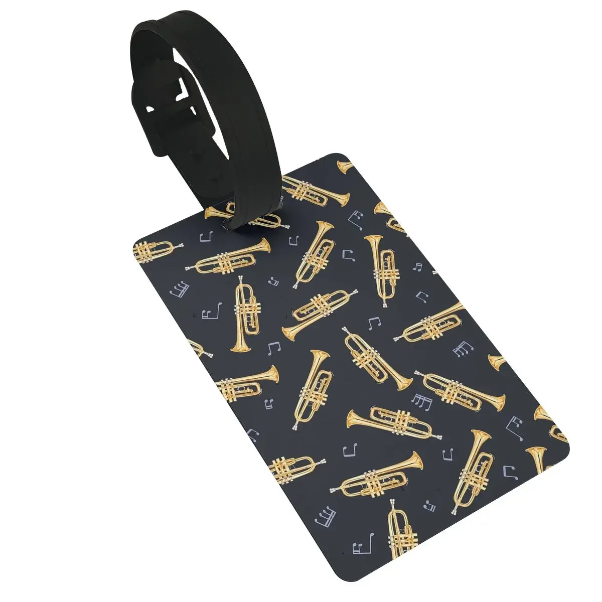 

Gold Trumpet On Black Luggage Tags Suitcase Accessories Travel PVC Baggage Boarding Tag Portable Label Holder ID Name Address