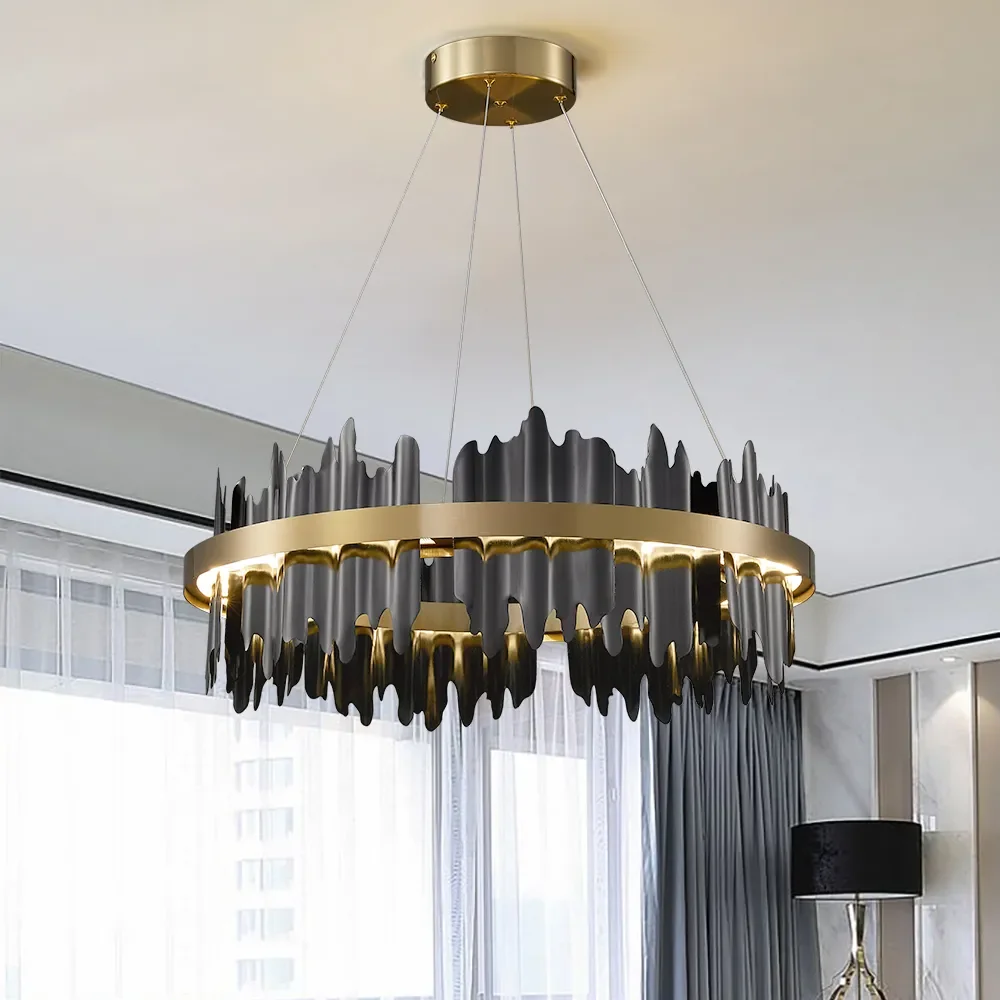 

Modern LED Circular Chandelier With Remote Control Black/Gold Chandelier Suitable For Living Room Lobby Restaurant Lighting