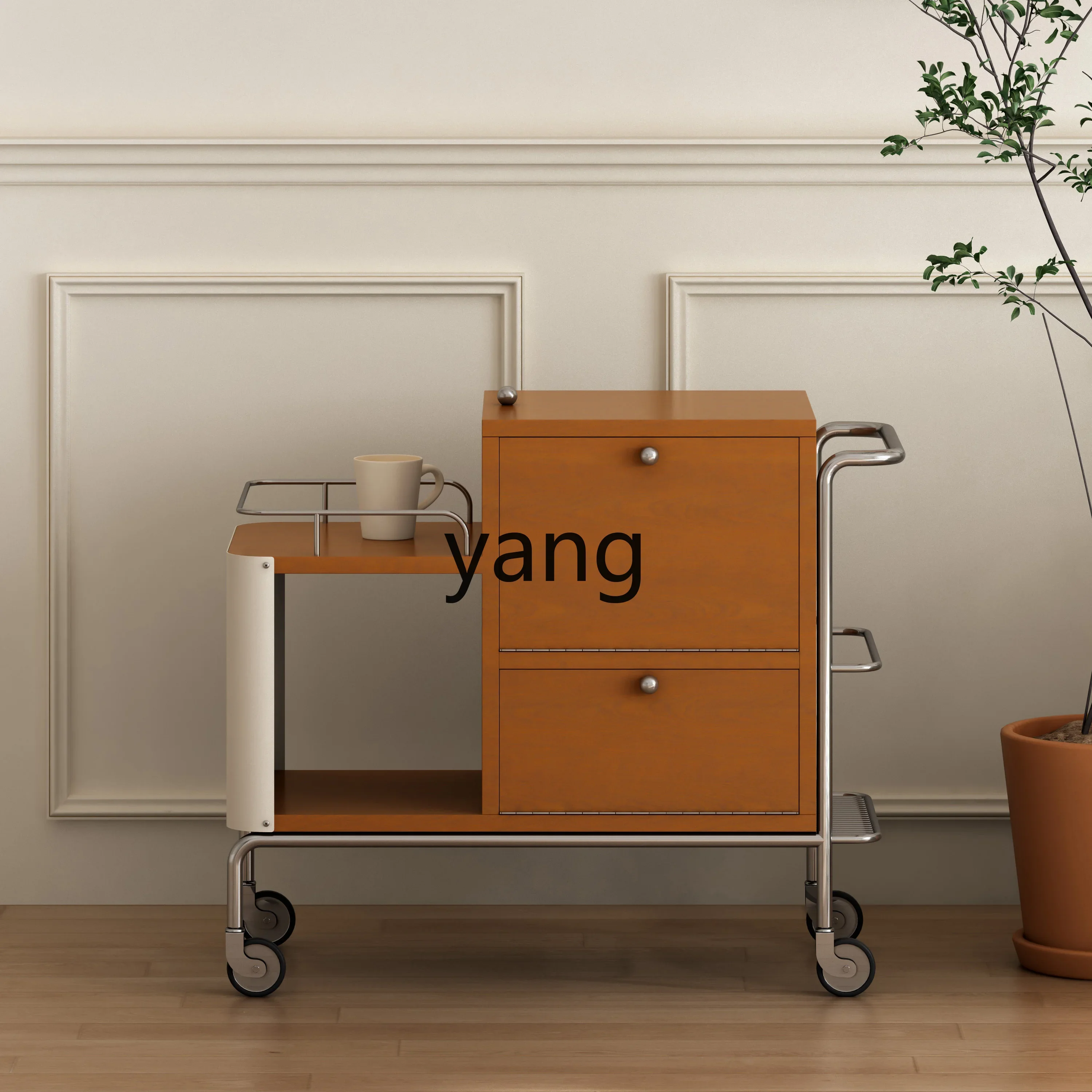 LMM   small apartment household storage cart medieval movable living room sofa side cabinet