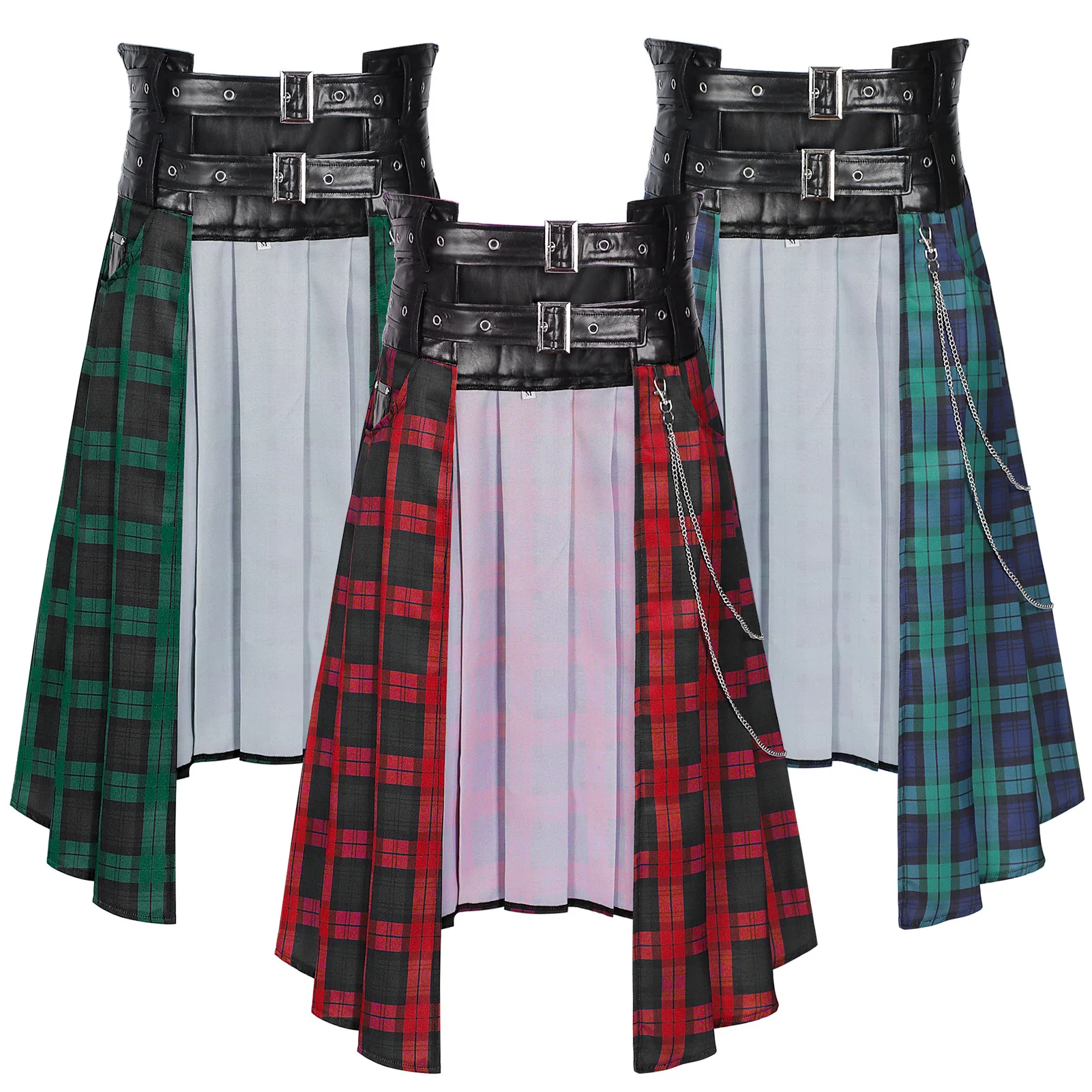 

Gothic Style Men's Skirt New Dark Rock Ash Series Full of Flight Polyester Material Spring Season Plaid Patterned Skirts
