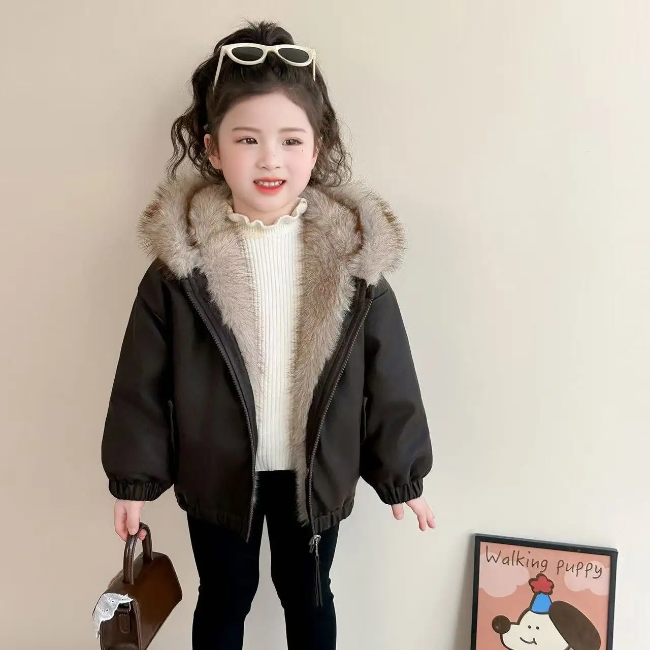New Winter Girls Reversible Fleece Lined PU Leather Coat Stylish Warm Kids Outerwear for Baby Girls