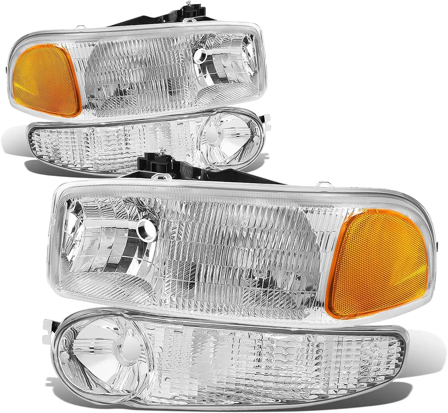 Halogen Headlight Assembly - 4-Piece Compatible with 2001-2007 Sierra C3 Yukon XL 1500, Driver & Passenger Side Headlamps with B