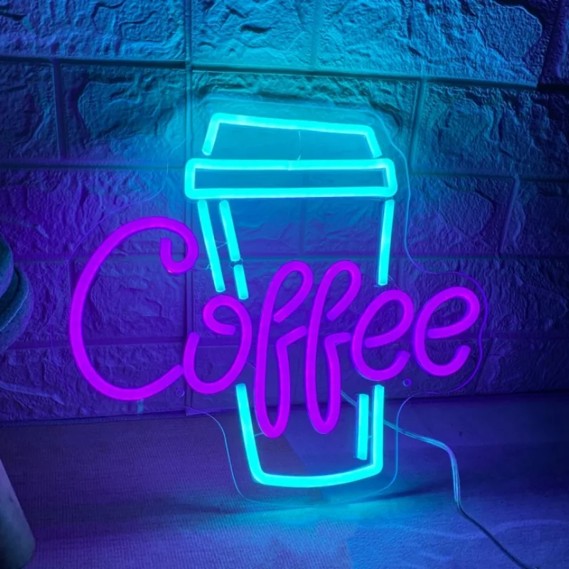 Coffee Cup Neon Sign Custom Coffee Bar Shop Cafe Restaurant Decoration Led Neon Light Wall Art Decor Welcome Signage USB Plug