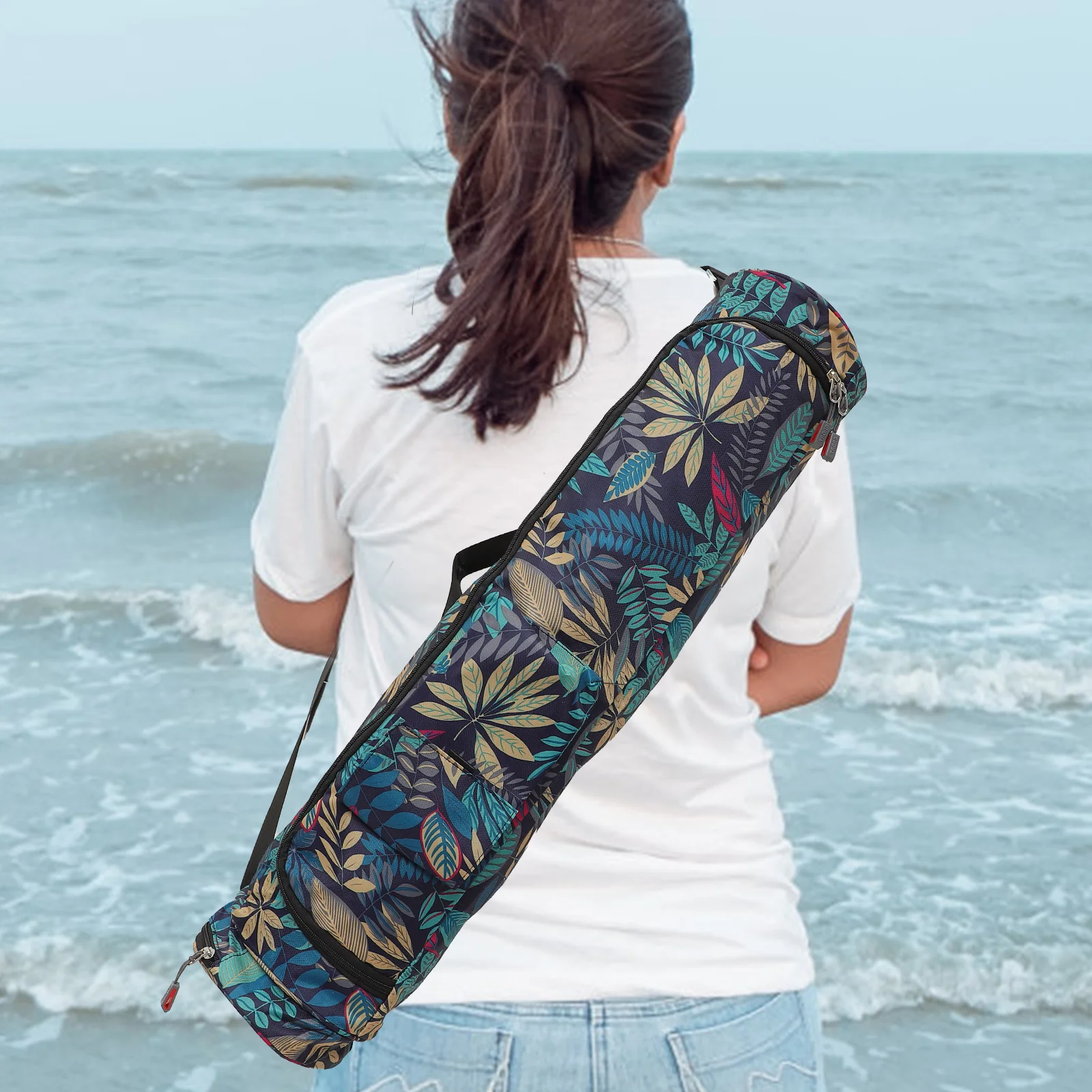 

Yoga Mat Storage Durable Oxford Cloth Lightweight Practical National Style Cylinder Single Shoulder Yoga Fitness Bag Storage Bag