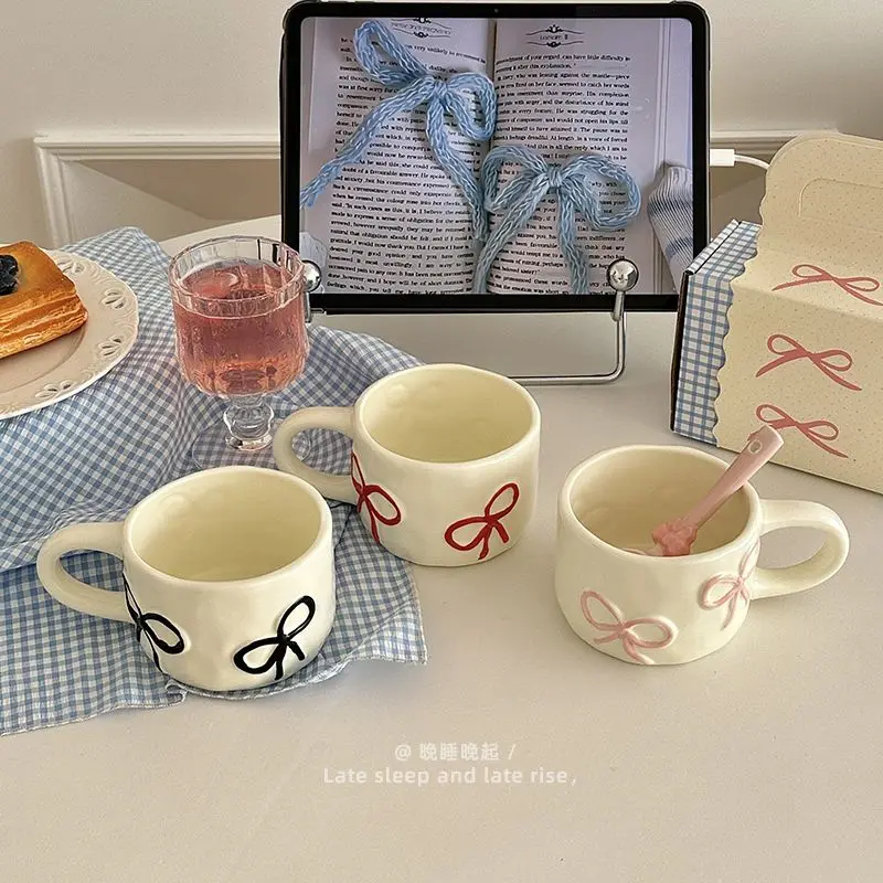 

Bow Ceramic Coffee Mug Kawaii Funky Novelty Cup Tea Milk Latte Cocoa Breakfast Yogurt Bowl For Home Office Birthday Party Gifts