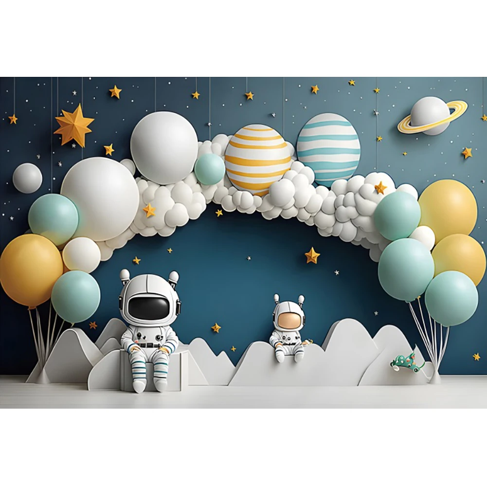 Outer Space Universe Boy Girl Photography Backdrop Astronaut Planet Baby 1st Birthday Party Cake Smash Photo Background Studio