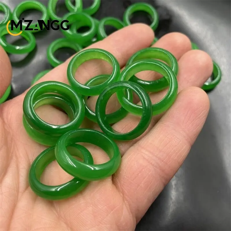 Natural Jadeite Ring Ice Green Bean Green Chinese Carving High-end Fashion Jewelry Men and Women Couple Jade Ring Tail Ring Gift