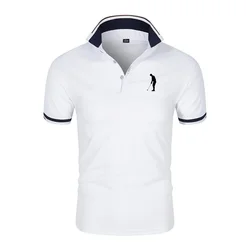 T-shirt męski golfowa z klapami z krótkim rękawem oddychająca koszulka POLO guziki letnie modne t-shirty dla mężczyzn