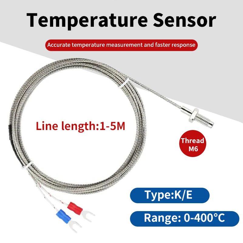 Thermokoppeldraad M6 Schroef Type K 1/2/3/4/5M sondesensor temperatuursensor 0-400 °   C temperatuurregelaar