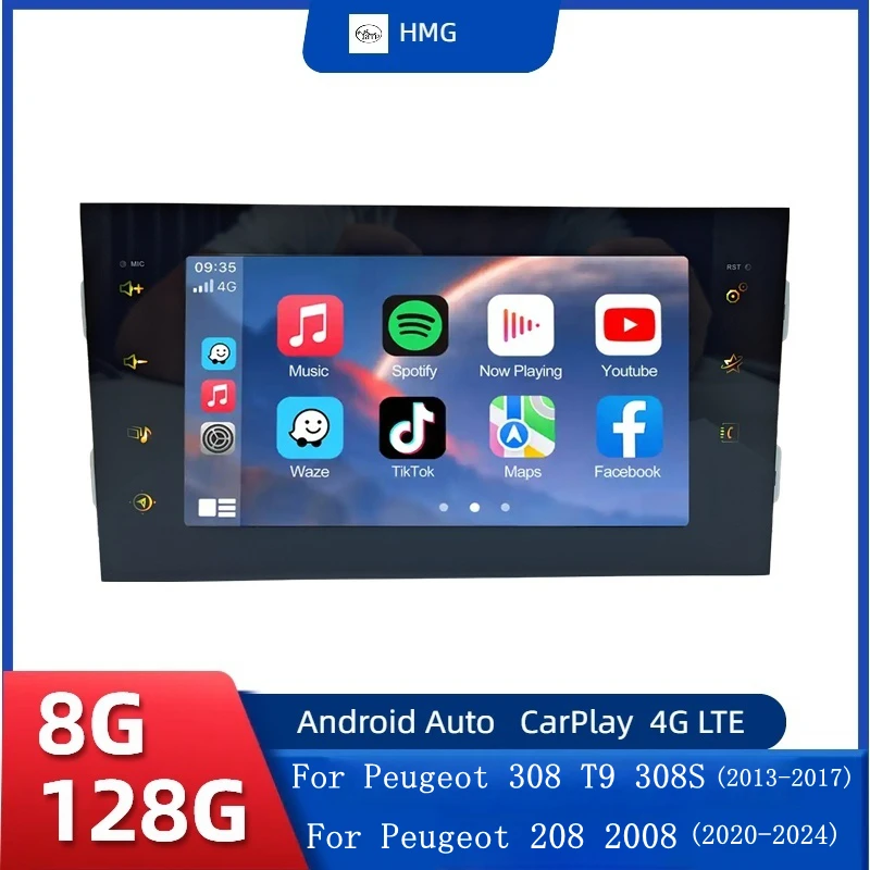 

HMG Android Auto Radio For Peugeot 208 2008 308 T9 308S 2013 - 2024 Carplay Car Radio GPS Navigation Multimedia Player Autoradio