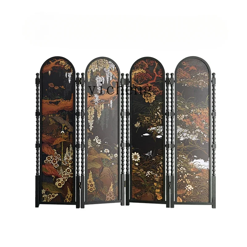 Zws. French retro screen partition living room medieval small apartment block mobile folding screen