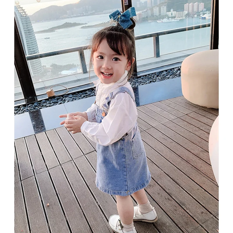 Hnq-Children's Denim Suspender Skirt Children's Cute Dress Children Shirt3-8Children's Clothing One Piece Dropshipping