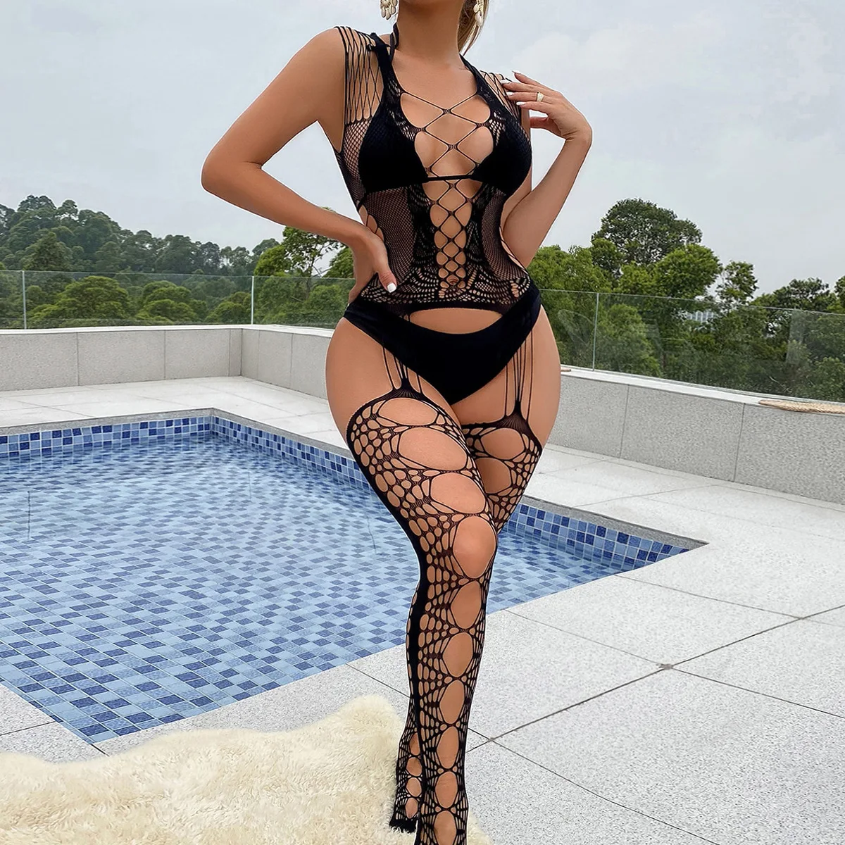 2023 Sexy Lace Lingerie Hot Women\'s Transparent Catsuit Open Crotch Mesh BodyStockings For Sex Tube top Backless Teddie Bodysui