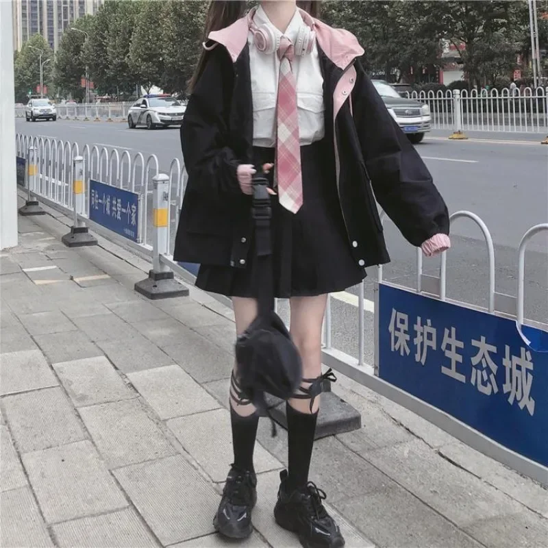 Korean Preppy Style Women Jacket Patchwork Loose Casual Versatile Coat Fall and Winter Students Cargo Highstreet Female Outwear