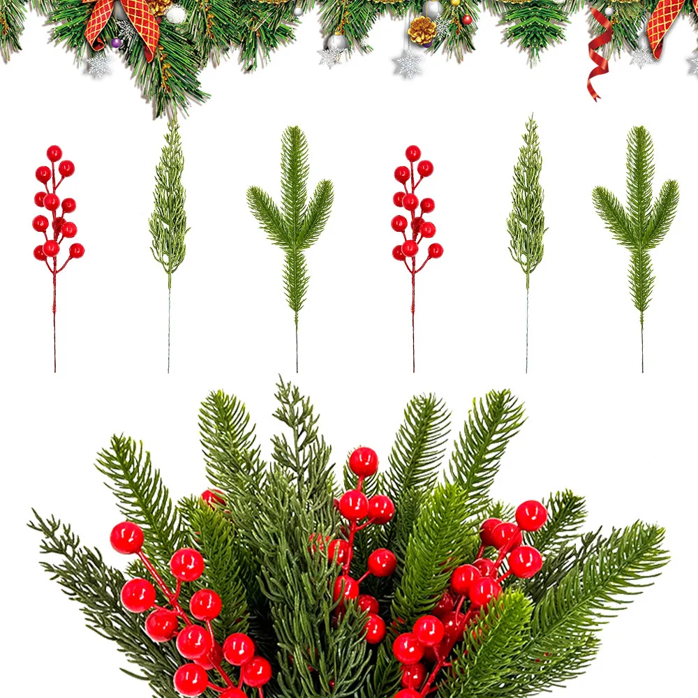 

Набор из 60 шт., искусственные сосновые иглы и ягоды падуба — идеально подходит для рождественских гирлянд и венков своими руками, мощность не требуется