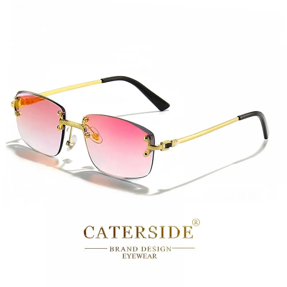 CATERSIDE Rahmenlose Sonnenbrille für Herren und Damen, luxuriöse Outdoor-Party-Sonnenbrille, Metallrahmen, Spiegel-Verlaufsgläser, UV400 – Detail 17
