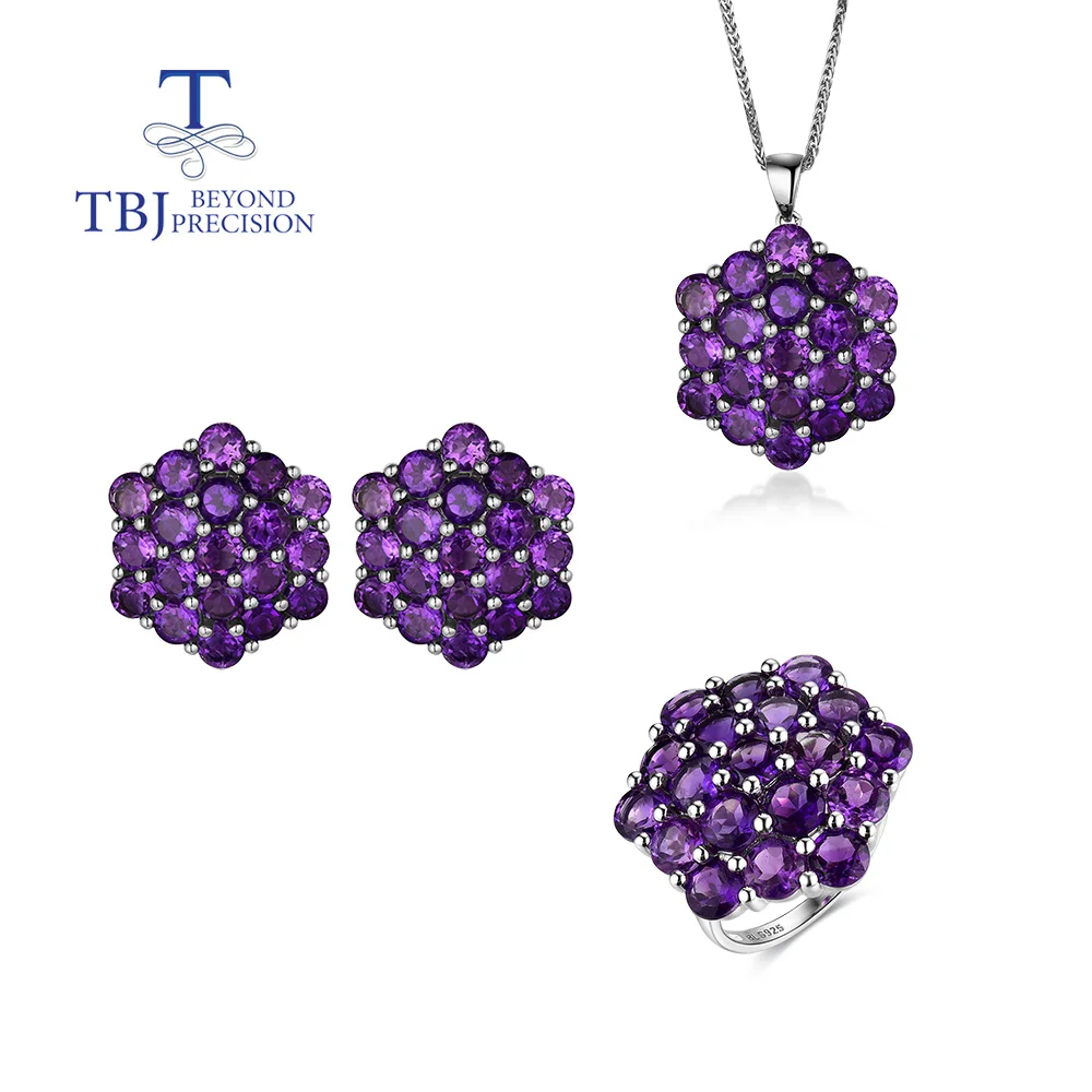 2026, Light luxury natural Africa Amethyst Fine Jewelry 925 silver ring earrings necklace jewelry set for women anniversary gift
