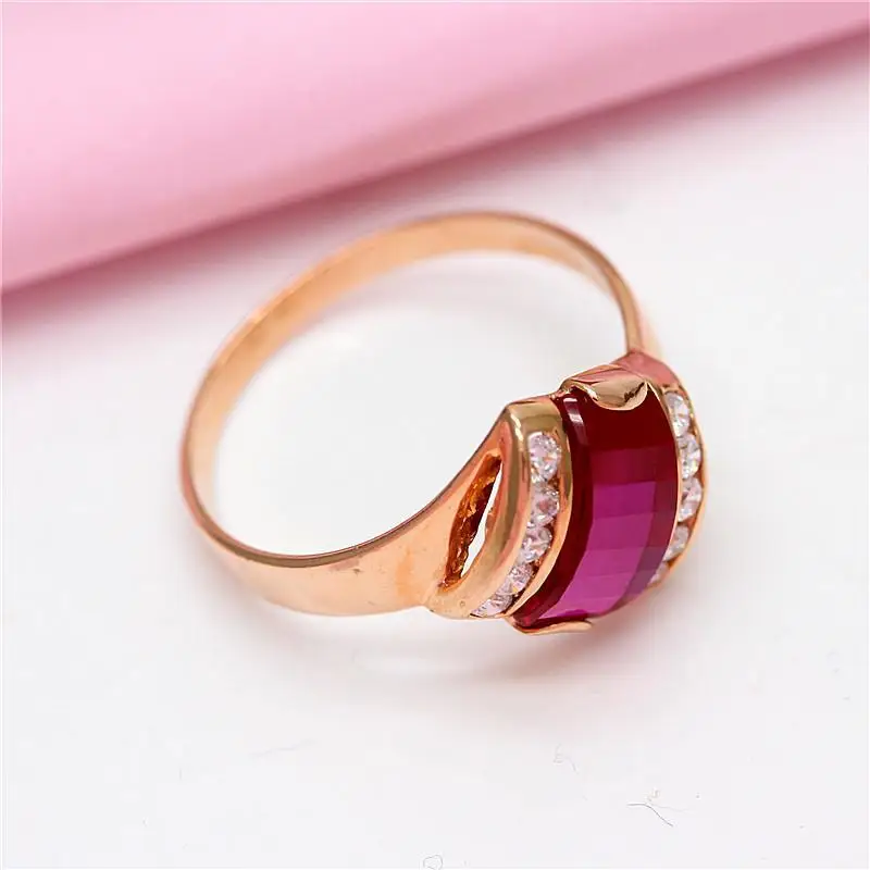 585 Purple Gold Plated 14K Rose Gold Inlaid Ruby Rings For Women Geometric Opening Unique Charm Elegant Engagement Jewelry