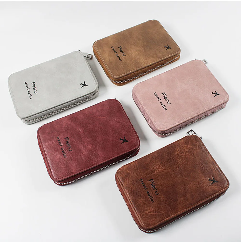 Zipper Passport Bag Multi-Functional  Anti-Theft Brush Travel Storage Bag Simple Cowhide Print Passport Holder