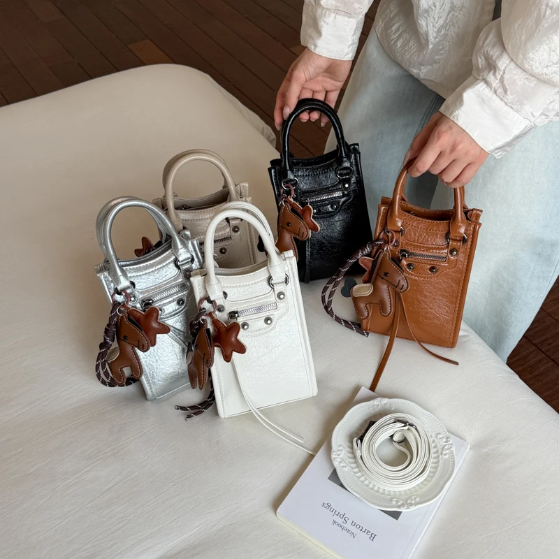 Mini Zipper Crossbody Bags Women PU Leather Shoulder Phone Bags Fashion Designer Short-handle Bag Daily Shopping Phone Purse