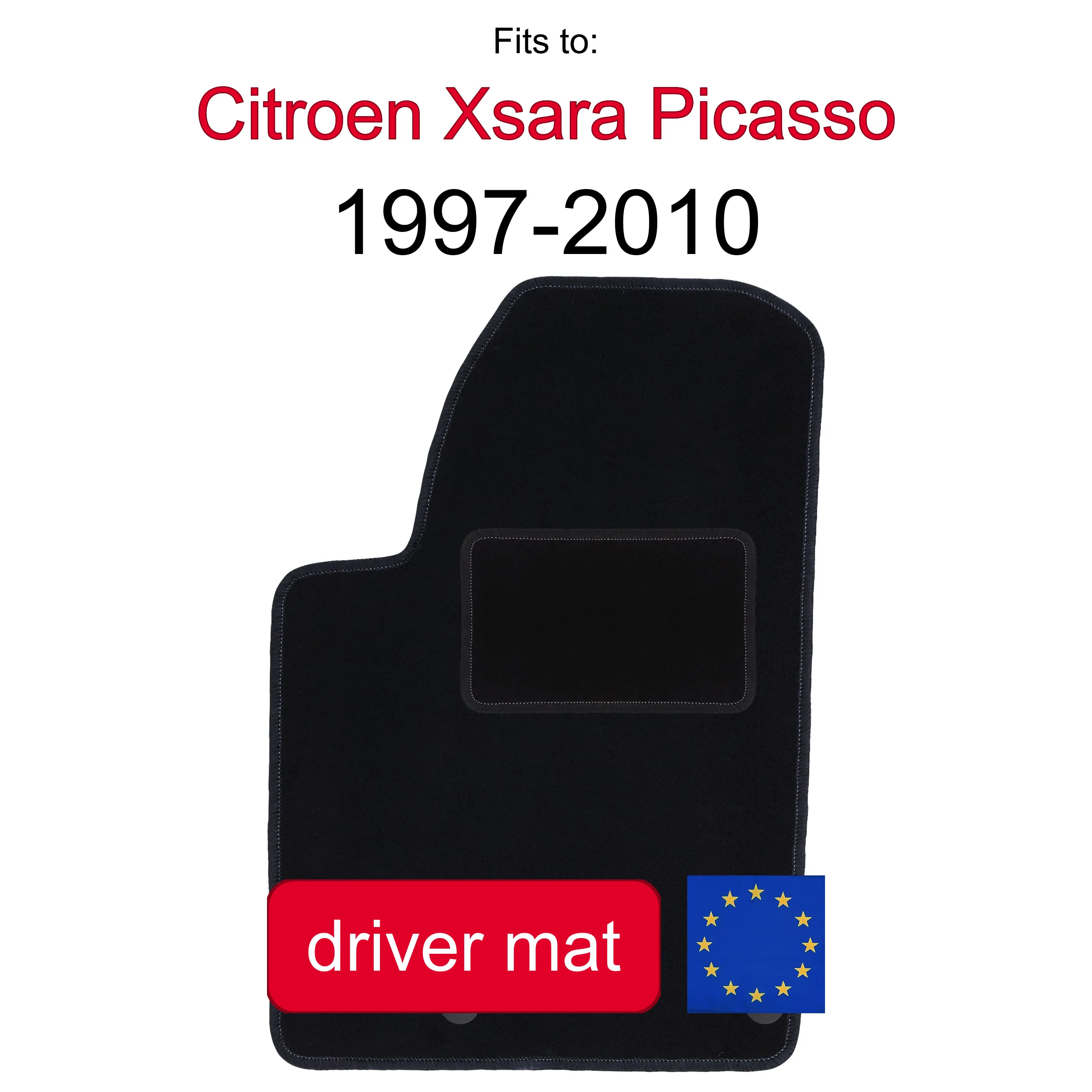 Velour tapijt voor bestuurderszijde voor Citroen Xsara Picasso minivan (1997-2010) -Zwart passend (1 stuk)
